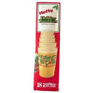 Vintage Hefty Holiday Tumblers Crystal Plastic 10 oz Cups Christmas Full Count